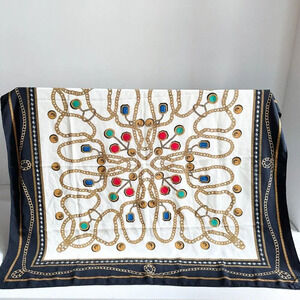 Vintage Chain Coin Jewel Print Large Colourful Scarf